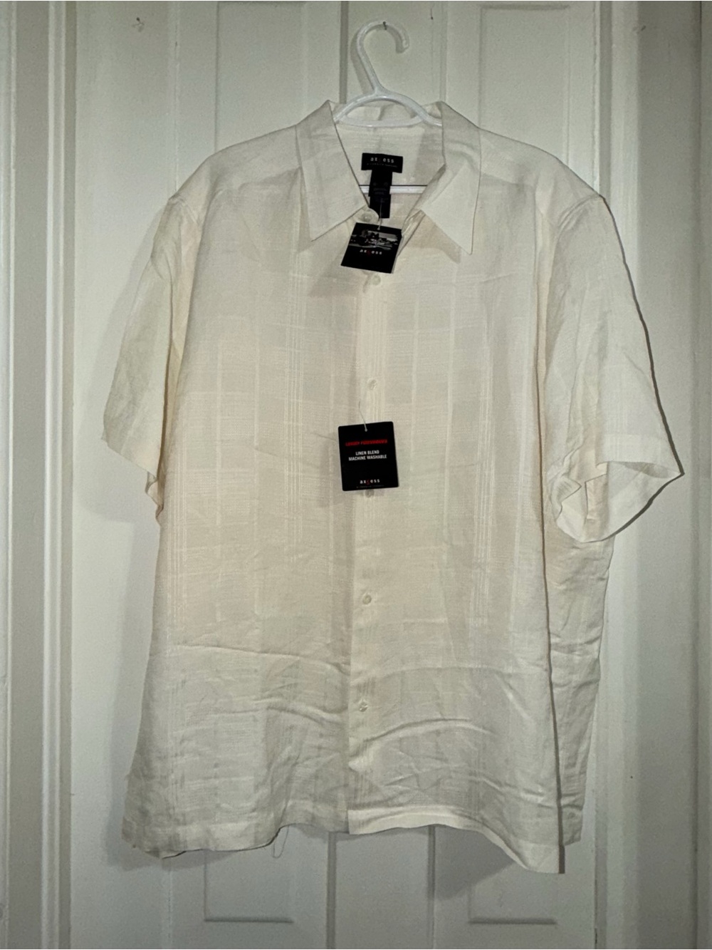 NWT Axcess men's size 2X Short-Sleeve Button-Up Shirt in Cream/white textured
